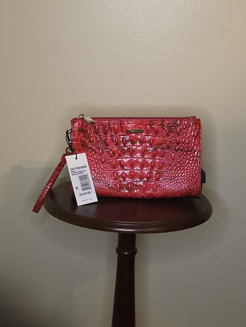 Brahmin Shiny Hot Pink Croc-Embossed Wristlet